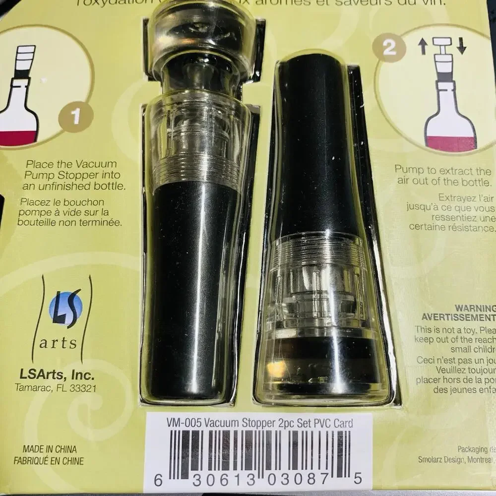 Bordeaux Vacuum Pump Stoppers Reseal Unfinished Wine Bottles New Sealed